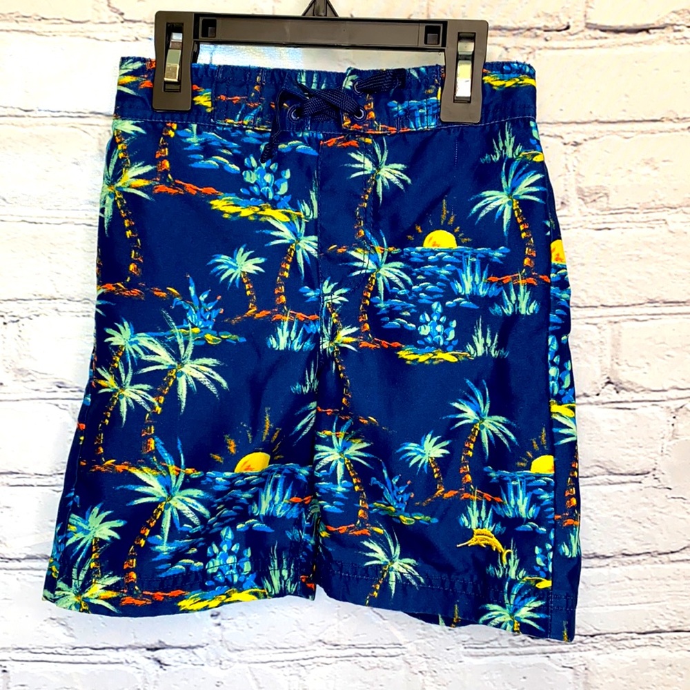 Tommy Bahama Blue Palm Beach Scene Swim Trunks Boy’s Size 5